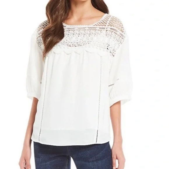 GIBSON & Latimer White Lace Blouse top - Picture 1 of 6
